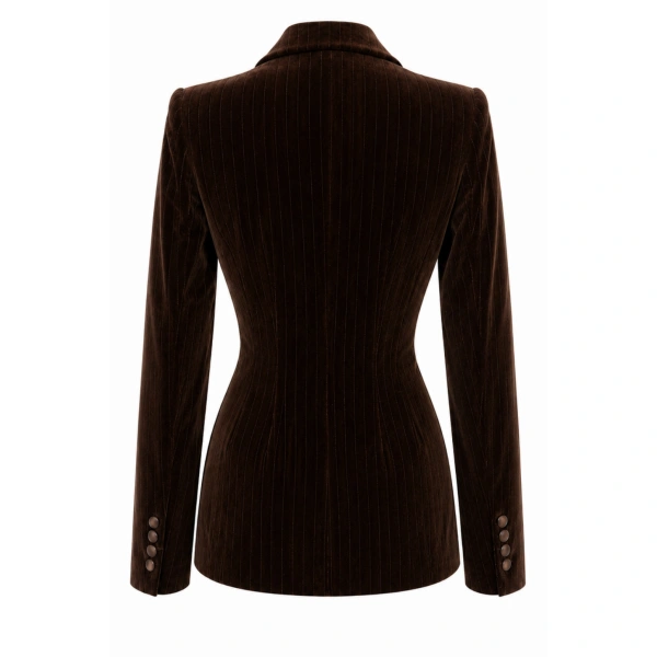 LaQuan Smith Double Breasted Jacket with Notch Lapel in Chocolate | Blazers | Coveti