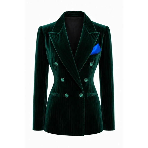 Double Breasted Jacket with Notch Lapel in Emerald