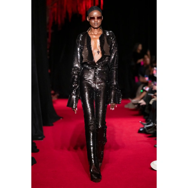 LaQuan Smith Flared Pants in Oxblood Sequin | Pants | Coveti