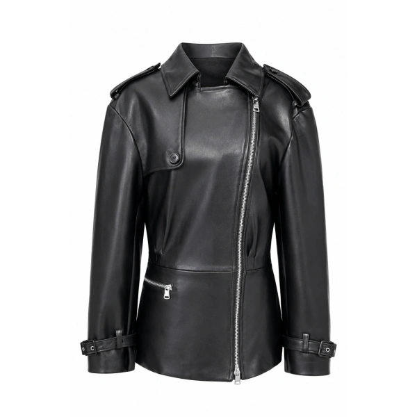 Funnel Neck Moto Dress in Black