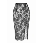 LaQuan Smith Lace Midi Skirt with Slit in Black | Midi Skirts | Coveti