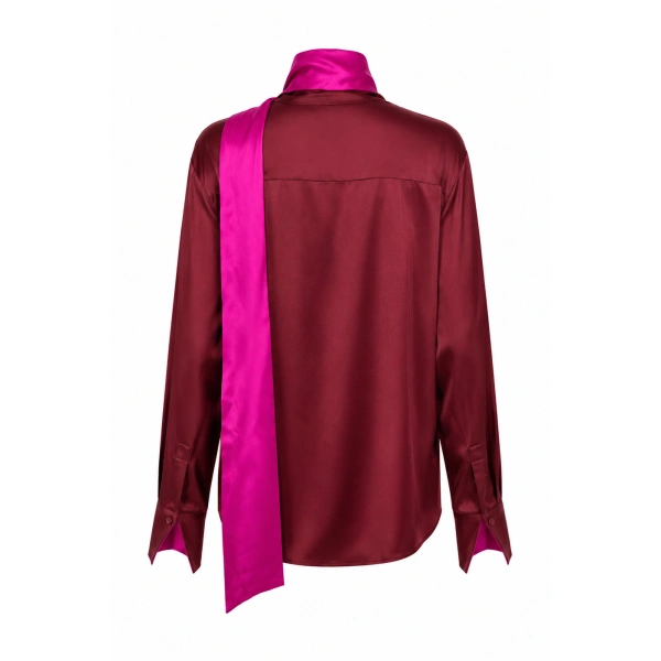 LaQuan Smith Long Sleeve Blouse with Keyhole Detail in Burgundy and Fuchsia | Blouses | Coveti