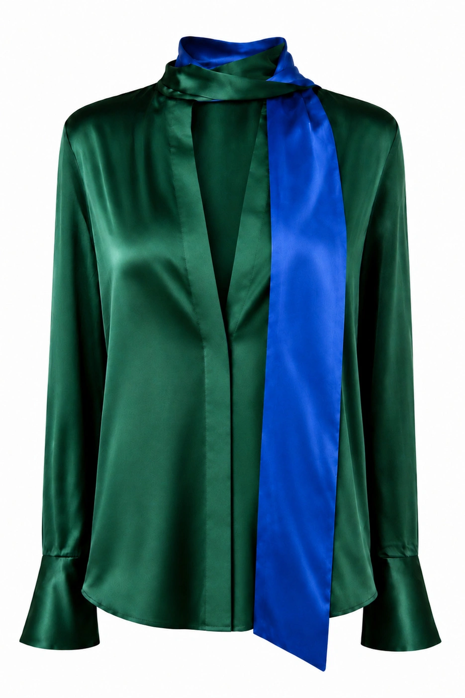 LaQuan Smith Long Sleeve Blouse with Keyhole Detail in Emerald and Royal Blue 1 LaQuan Smith Long Sleeve Blouse with Keyhole Detail in Emerald and Royal Blue | Blouses | Coveti