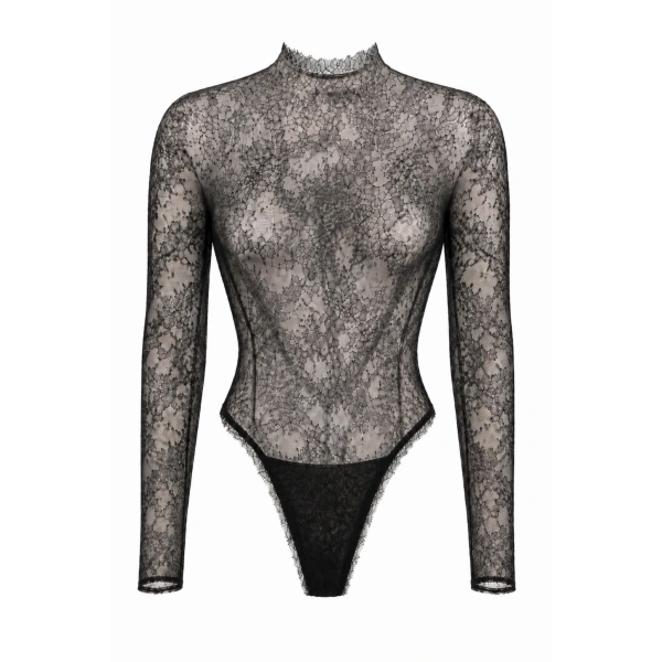 Long Sleeve Bodysuit with Open Back in Black