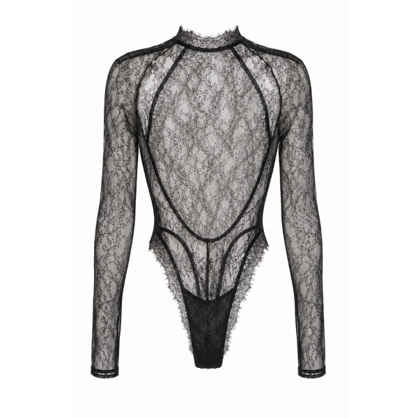 LaQuan Smith Long Sleeve Bodysuit with Open Back in Black | Bodysuit | Coveti