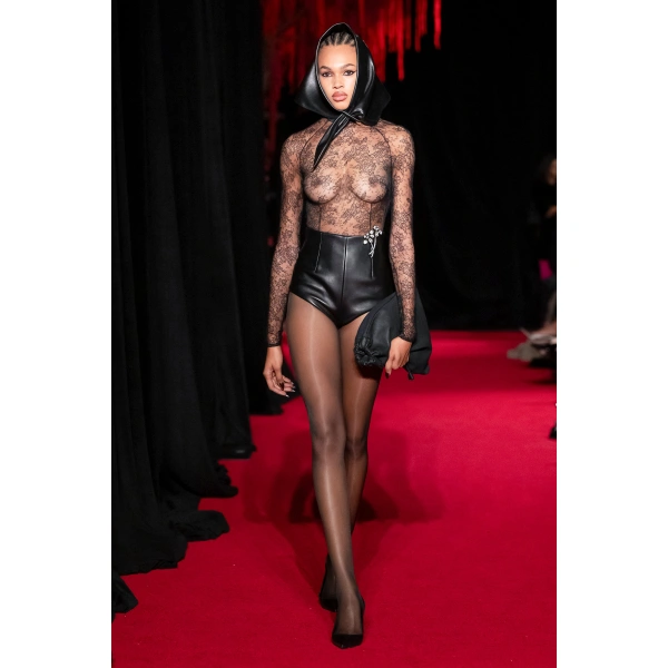 LaQuan Smith Long Sleeve Bodysuit with Open Back in Black | Bodysuit | Coveti
