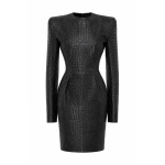 LaQuan Smith Long Sleeve Shift Dress in Black | Midi Dresses | Coveti