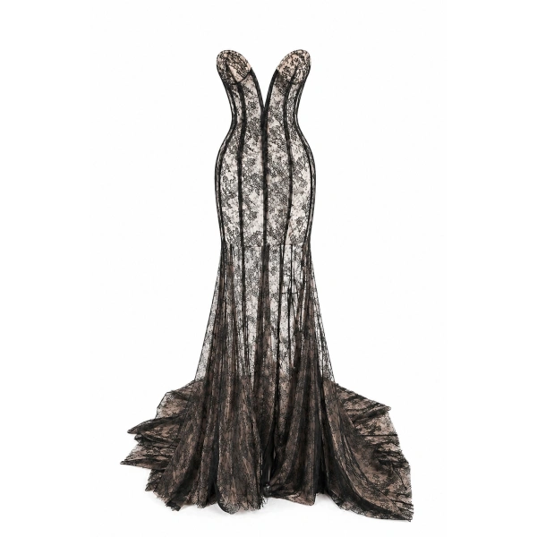Sheer Backless Gown in Black