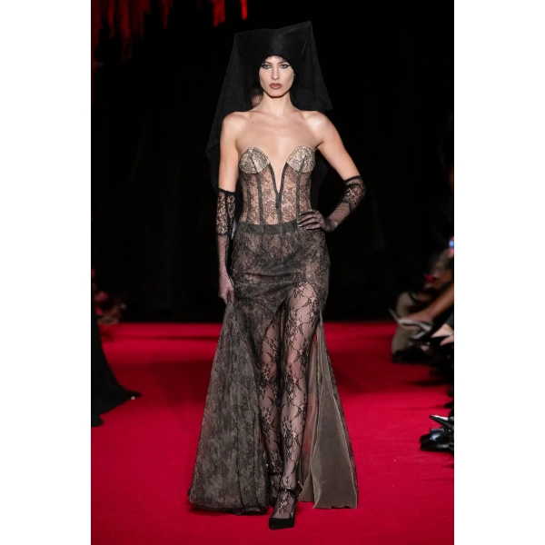 LaQuan Smith Sheer Backless Gown in Black | Evening Gowns | Coveti