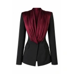 LaQuan Smith Tailored Dress with Draped Lapel Detail in Black and Oxblood | Mini Dresses | Coveti