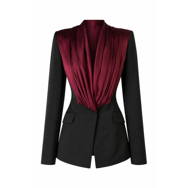 Tailored Dress with Draped Lapel Detail in Black and Oxblood