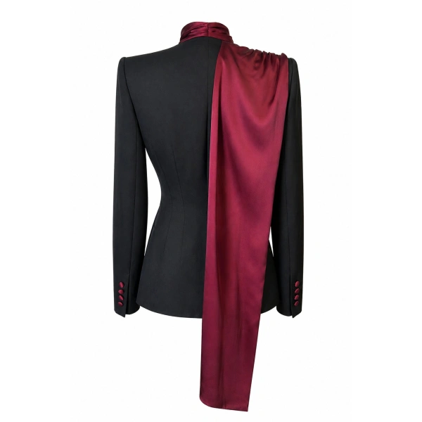 LaQuan Smith Tailored Dress with Draped Lapel Detail in Black and Oxblood | Mini Dresses | Coveti
