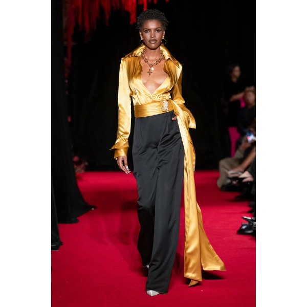 LaQuan Smith Tailored Pant with Sash Waistband in Black | Tailored Pants | Coveti