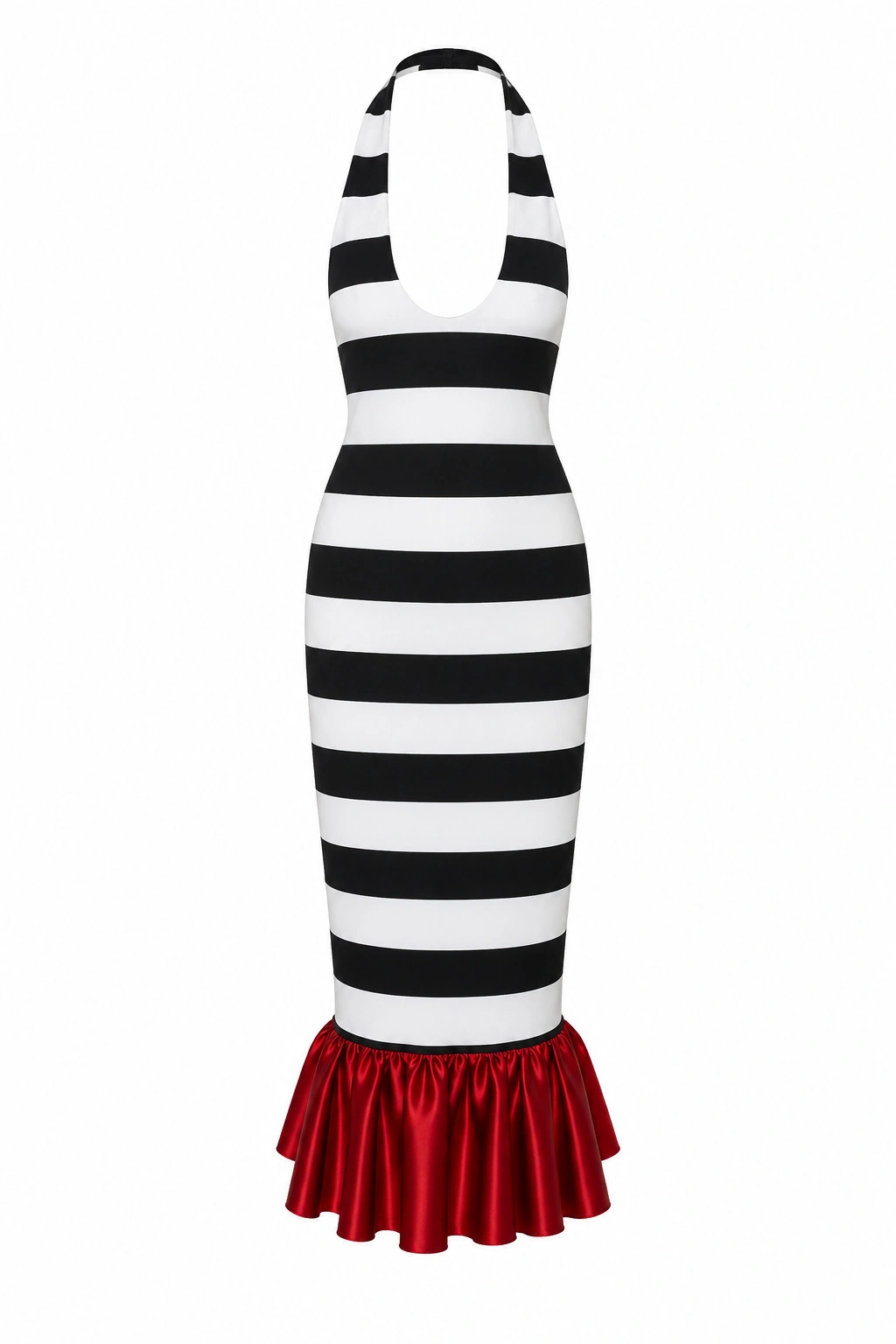 LaQuan Smith The Smith x Smith Dress in Black and White Stripe with Red 1 LaQuan Smith The Smith x Smith Dress in Black and White Stripe with Red | Midi Dresses | Coveti