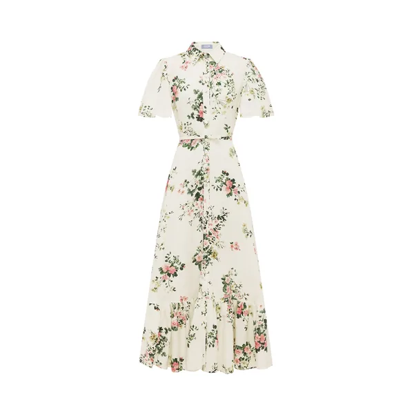 Becca Short Sleeve Midi Dress in Posy Print in Snow