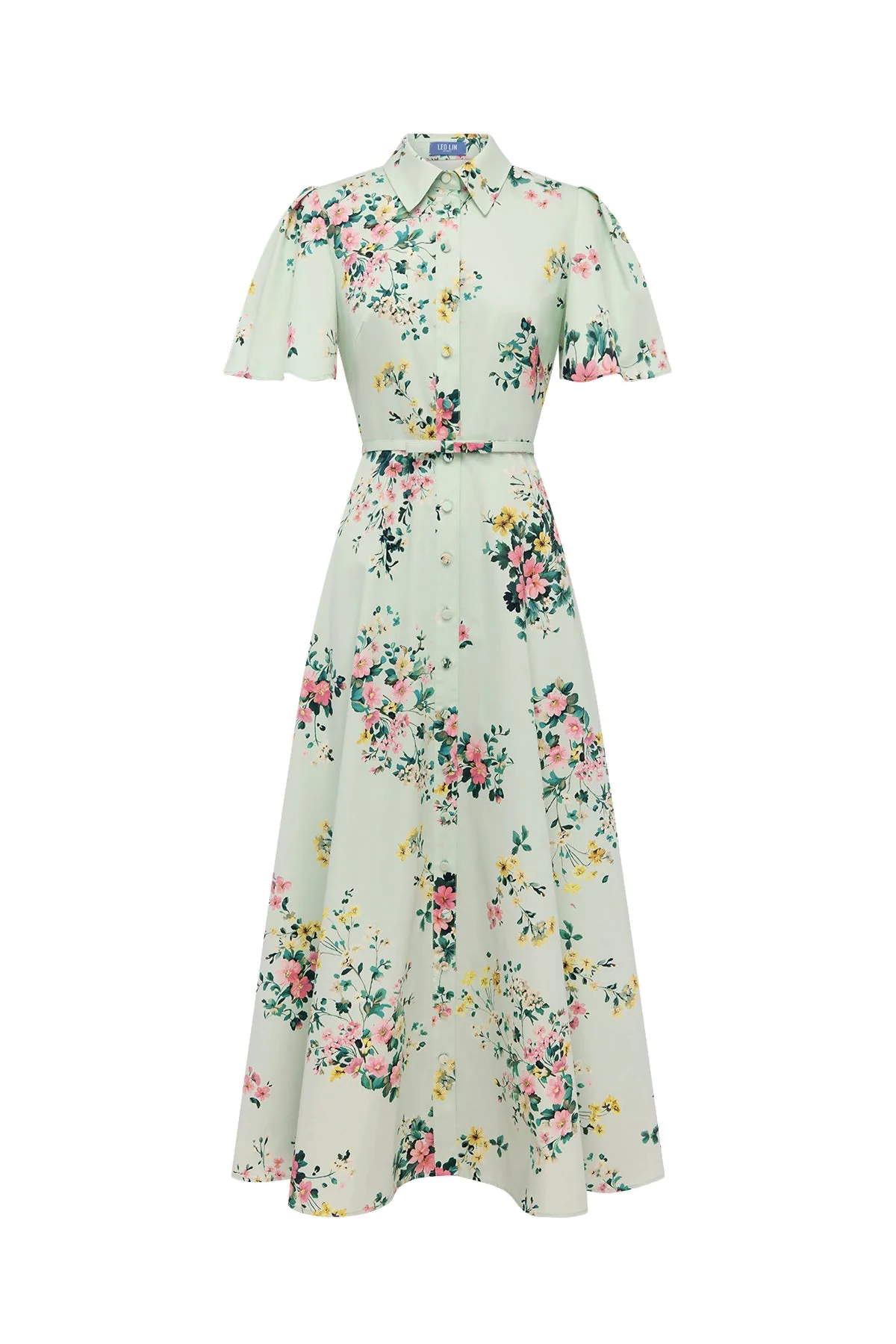 Bianca Short Sleeve Midi Dress in Posy Print in Mint
