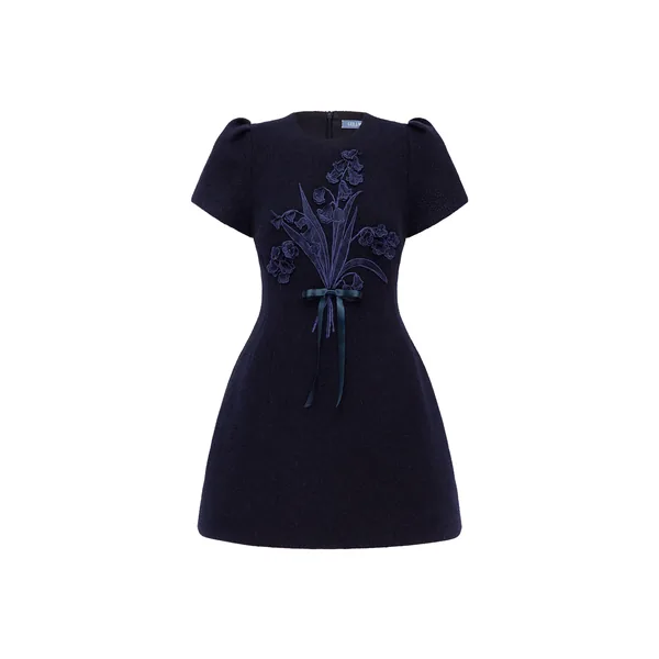 Carina Appliqué Tweed Mini Dress in Midnight