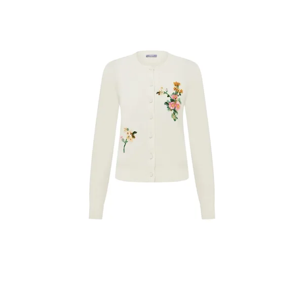 Claire Embellished Knit Cardigan in Posy Print in Snow