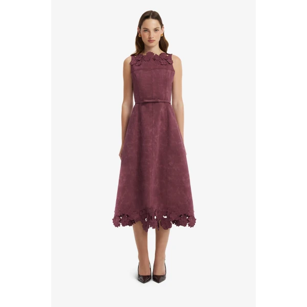 Cleo Appliqué Vegan Suede Midi Dress
