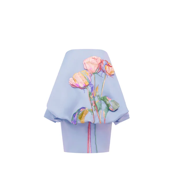 Eiza Embroidered Bustier Bubble Mini Dress in Rose in Periwinkle