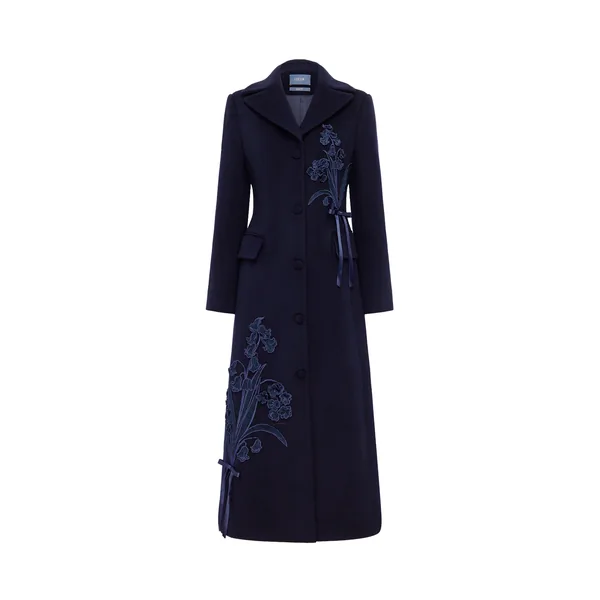 Elara Appliqué Wool Coat in Midnight