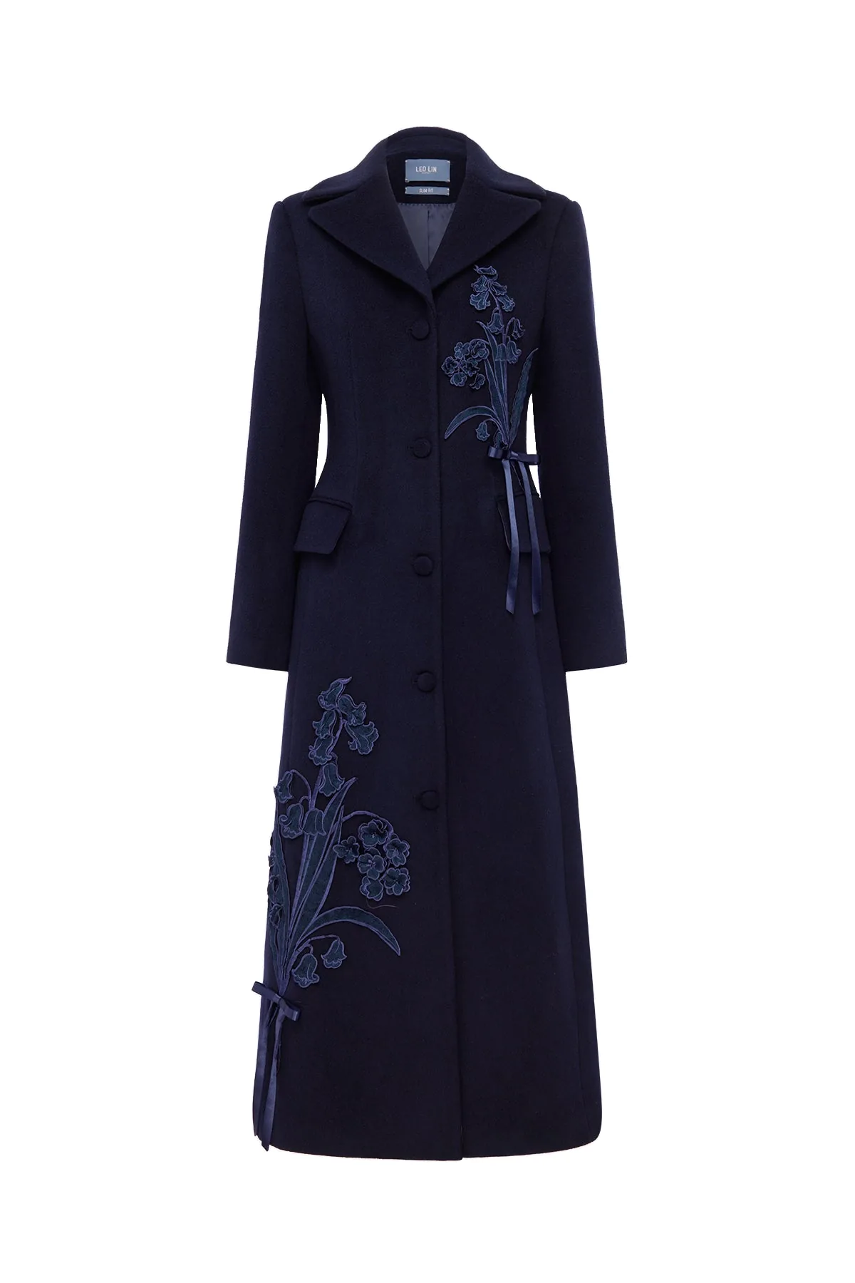 Elara Appliqué Wool Coat in Midnight