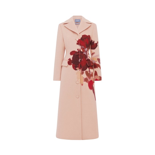 Elara Wool Coat in Reverie Print in Nectar