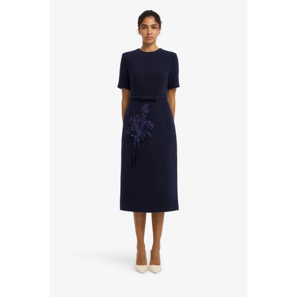 Elizabeth Short Sleeve Tweed Midi Dress