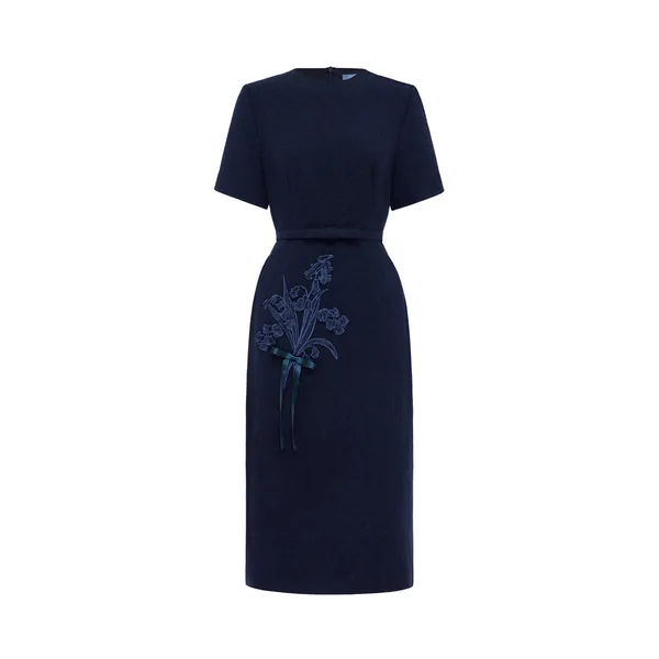 Elizabeth Short Sleeve Tweed Midi Dress in Midnight