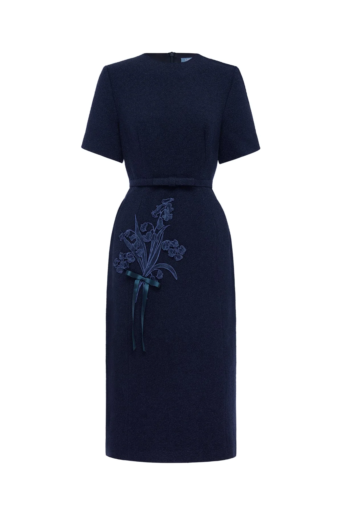 Elizabeth Short Sleeve Tweed Midi Dress in Midnight