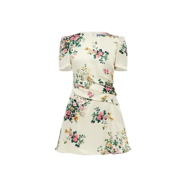 Elyse Short Sleeve Mini Dress in Posy Print in Snow
