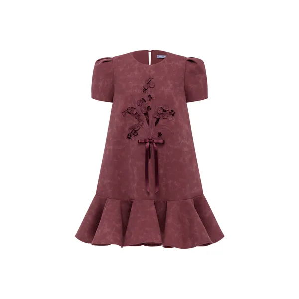 Esther Appliqué Vegan Suede Mini Dress in Mahogany