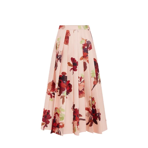 June Pleated Maxi Skirt in Reverie Print in Nectar