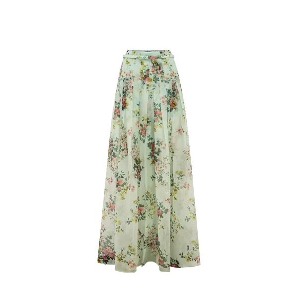 Juno Pleated Pants in Posy Print in Mint