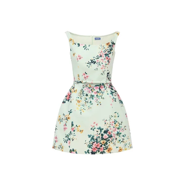 Lyra Mini Dress in Posy Print in Mint