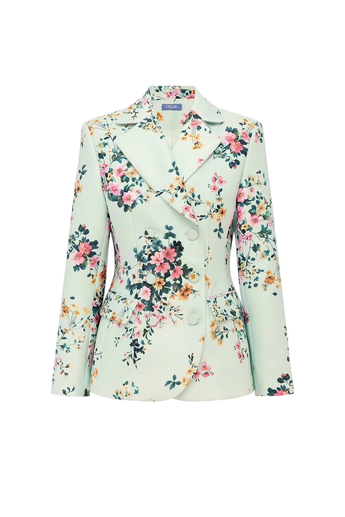 Margaux Double Breasted Fitted Blazer in Posy Print in Mint