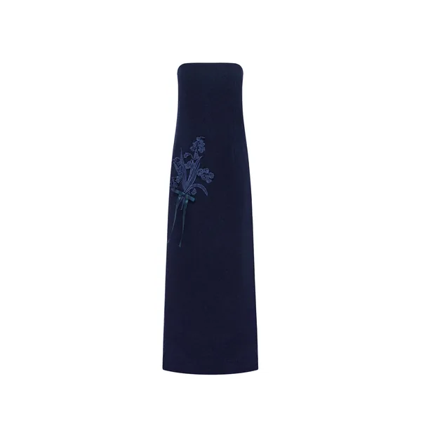 Rayna Appliqué Bustier Tweed Maxi Dress in Midnight