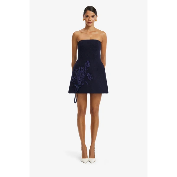 Roselle Appliqué Tweed Bustier Mini Dress