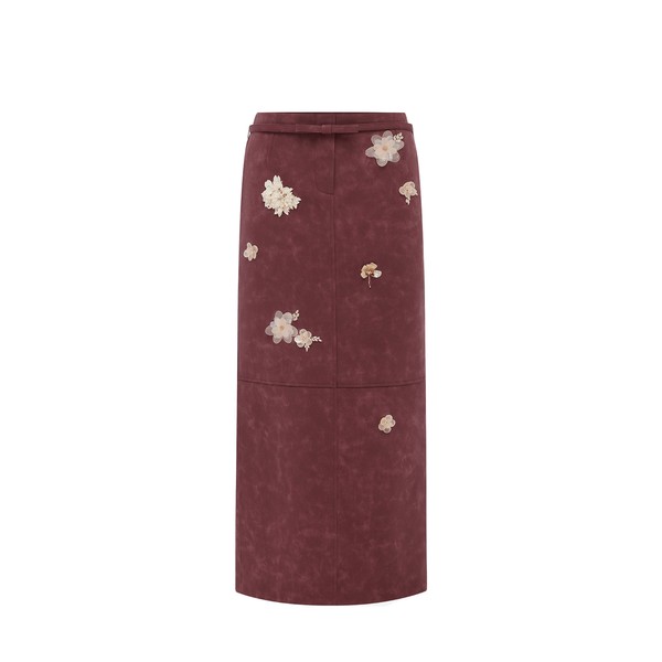 Saskia Embellished Vegan Suede Maxi Skirt in Mahogany