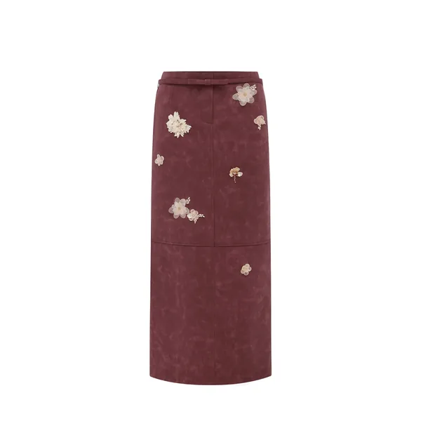 Saskia Embellished Vegan Suede Maxi Skirt in Mahogany