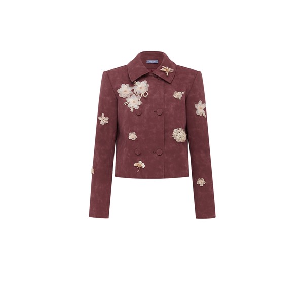 Vienna Embellished Vegan Suede Jacket in Mahogany