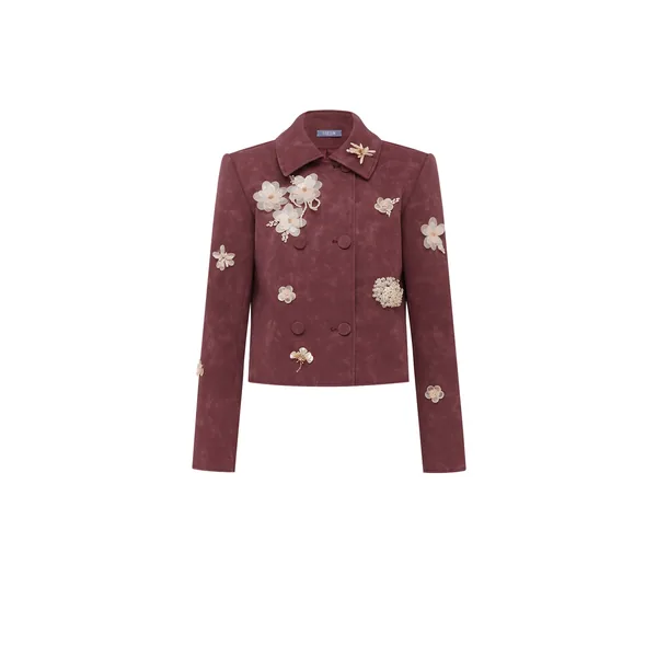 Vienna Embellished Vegan Suede Jacket in Mahogany