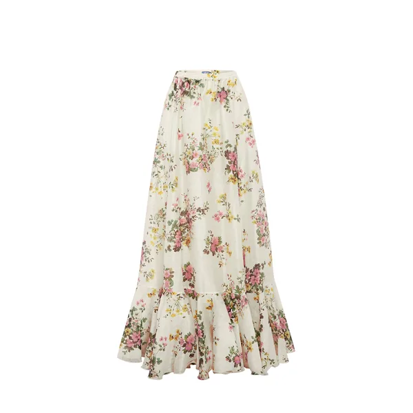 Zinnia Maxi Skirt in Posy Print in Snow