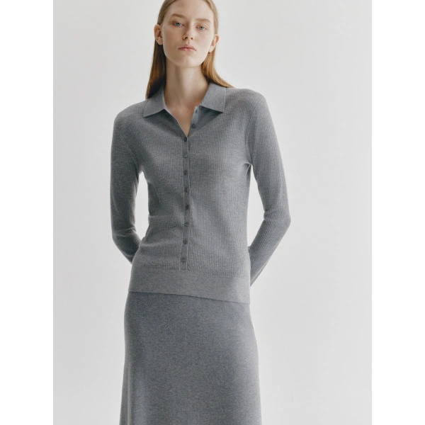 Lisa Yang Agata Cardigan Shirt in Dark Mist