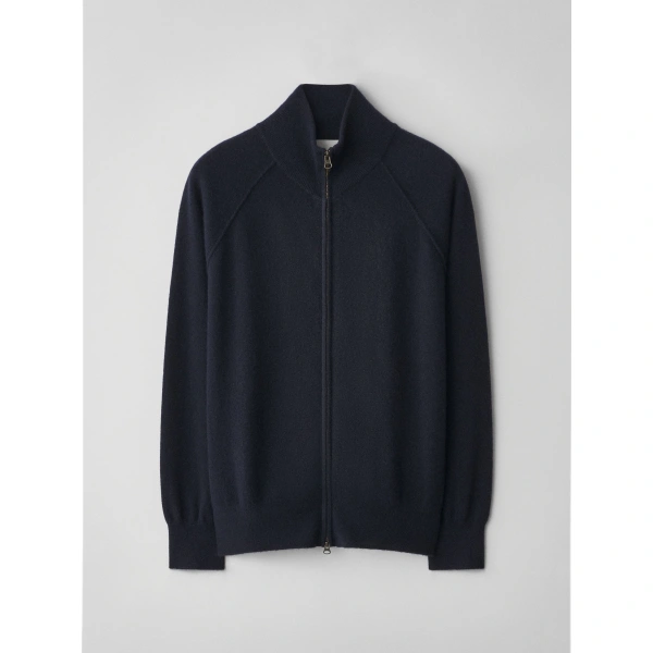 Lisa Yang Bran Zip Cardigan in Deep Navy | Knitwear | Coveti