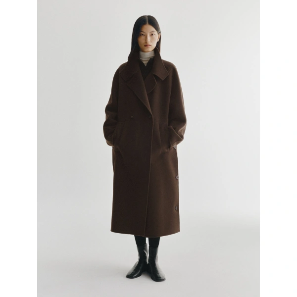 Lisa Yang Doublé Button Coat in Dark Oak