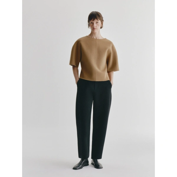 Lisa Yang Doublé Round Neck Top in Biscotti