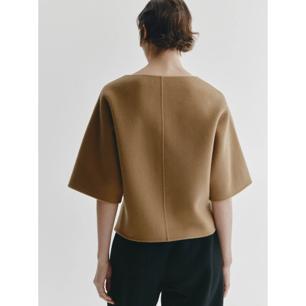 Lisa Yang Doublé Round Neck Top in Biscotti