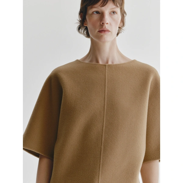 Lisa Yang Doublé Round Neck Top in Biscotti