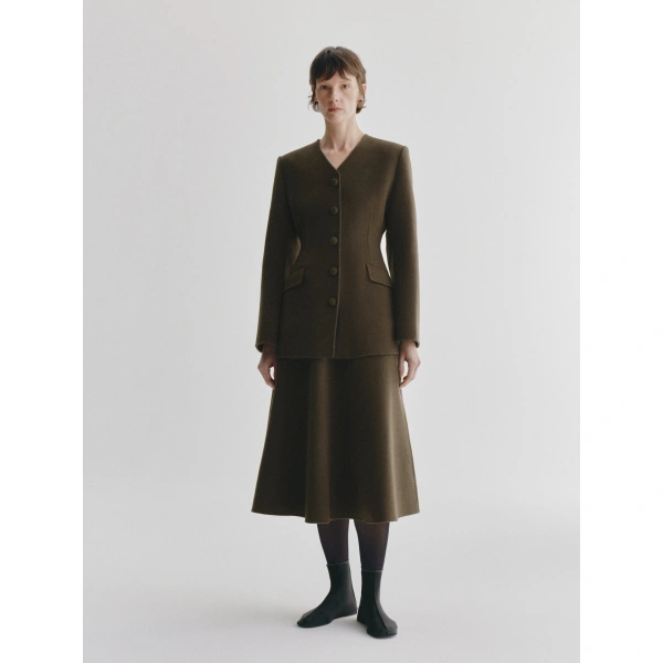 Lisa Yang Doublé Tailored V Neck Blazer in Dark Fern